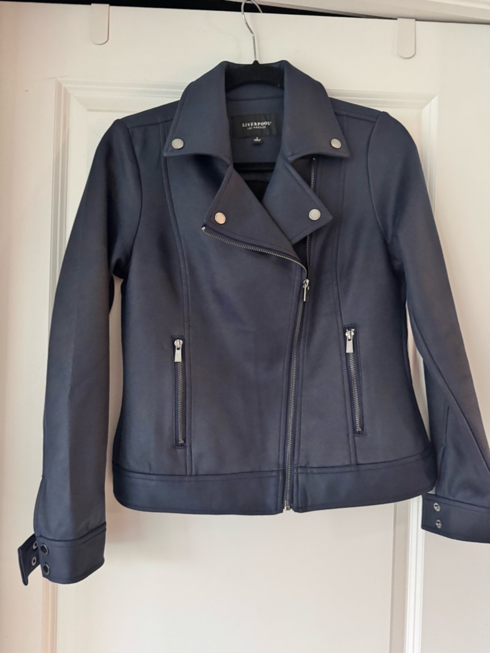 Liverpool Los Angeles Navy Faux Leather Moto Jacket. Size S